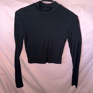 Black short turtle neck long sleeve sheer shirt